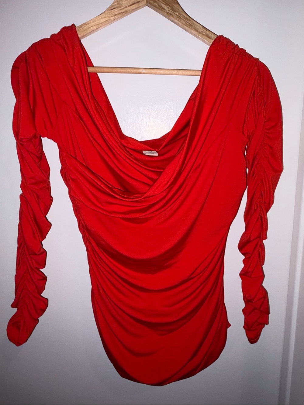 H&M Red Draped Long-Sleeve Ruched Top